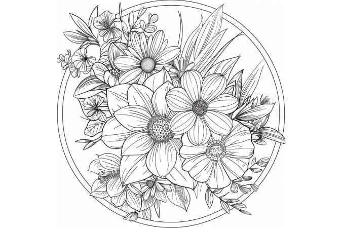 #5. Flower Coloring Pages For Kids – Free PDF Printables